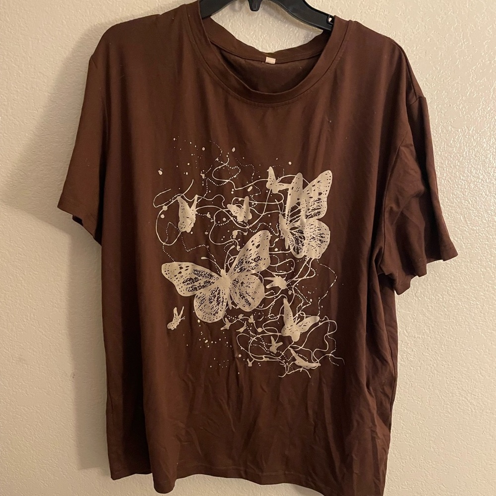 Brown T-Shirt with Butterfly Design